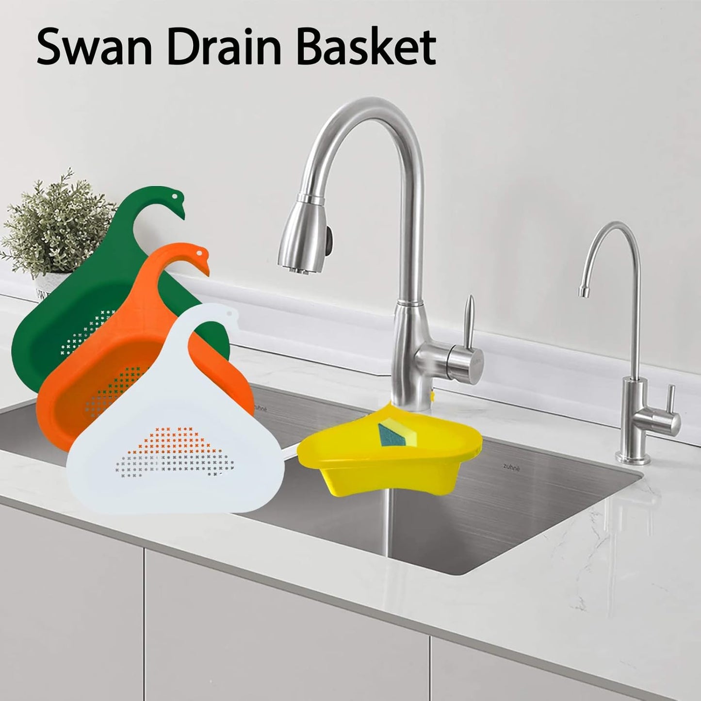 Kitchen sink drain basket swan drain rack, swan drain basket for kitchen sink, multifunctional drainer rack triangle Sink Filter vegetable and fruit drainer basket 4 PCS