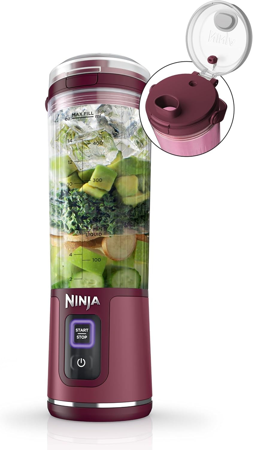 Ninja BC151BK Blast Portable Blender, Cordless, 18oz. Vessel, Personal Blender-for Shakes & Smoothies, BPA Free, Leakproof-Lid & Sip Spout, USB-C Rechargeable, Dishwasher Safe Parts, Black