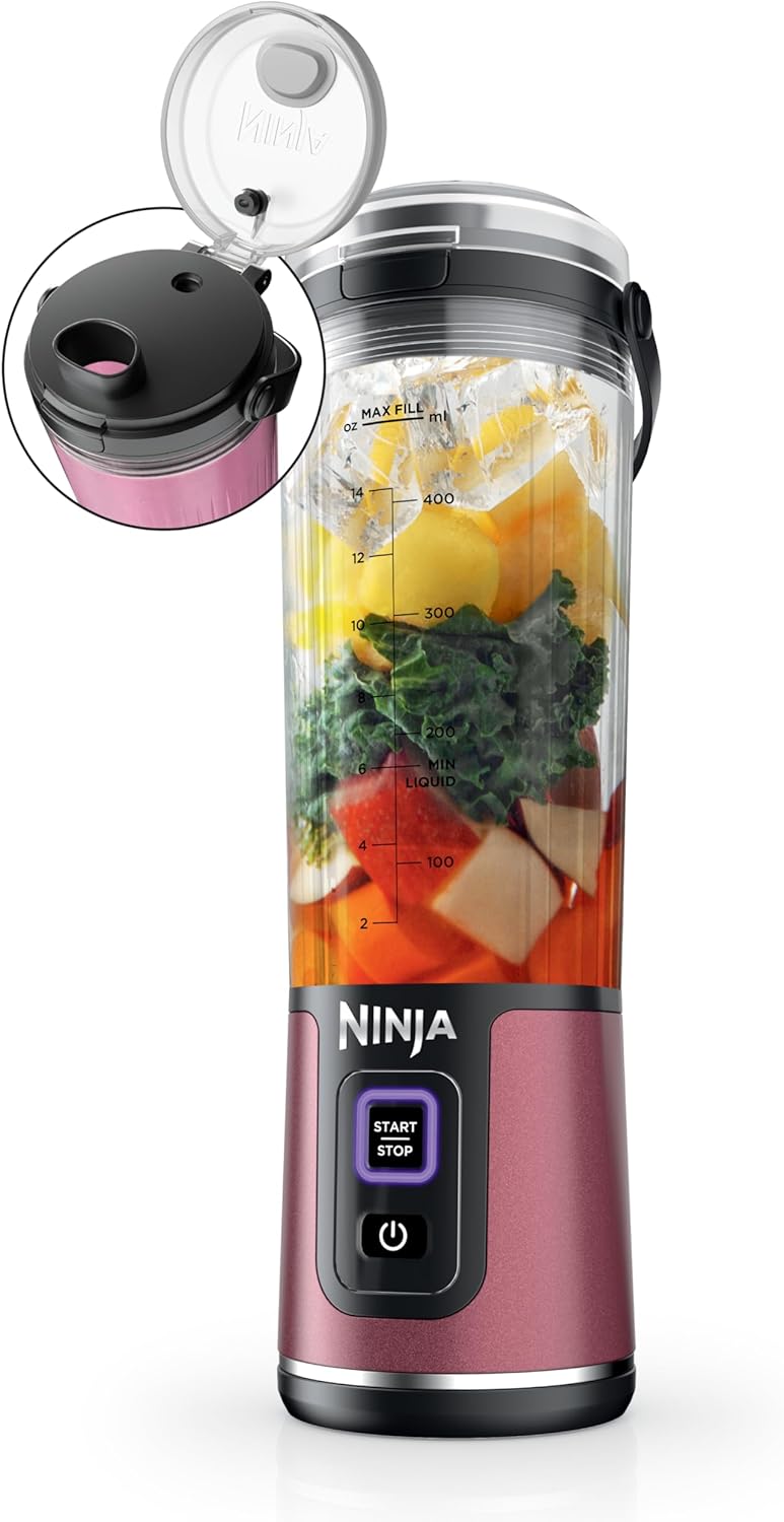 Ninja BC151BK Blast Portable Blender, Cordless, 18oz. Vessel, Personal Blender-for Shakes & Smoothies, BPA Free, Leakproof-Lid & Sip Spout, USB-C Rechargeable, Dishwasher Safe Parts, Black