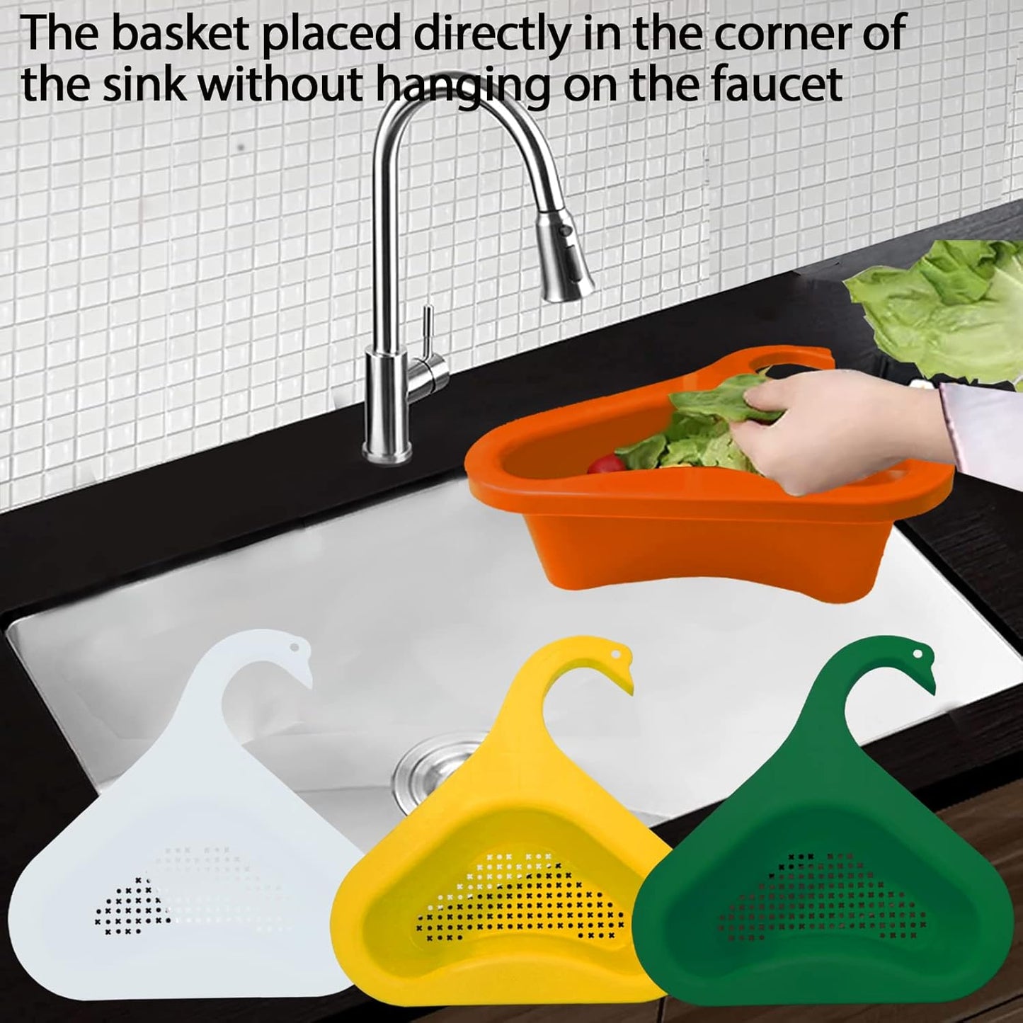 Kitchen sink drain basket swan drain rack, swan drain basket for kitchen sink, multifunctional drainer rack triangle Sink Filter vegetable and fruit drainer basket 4 PCS