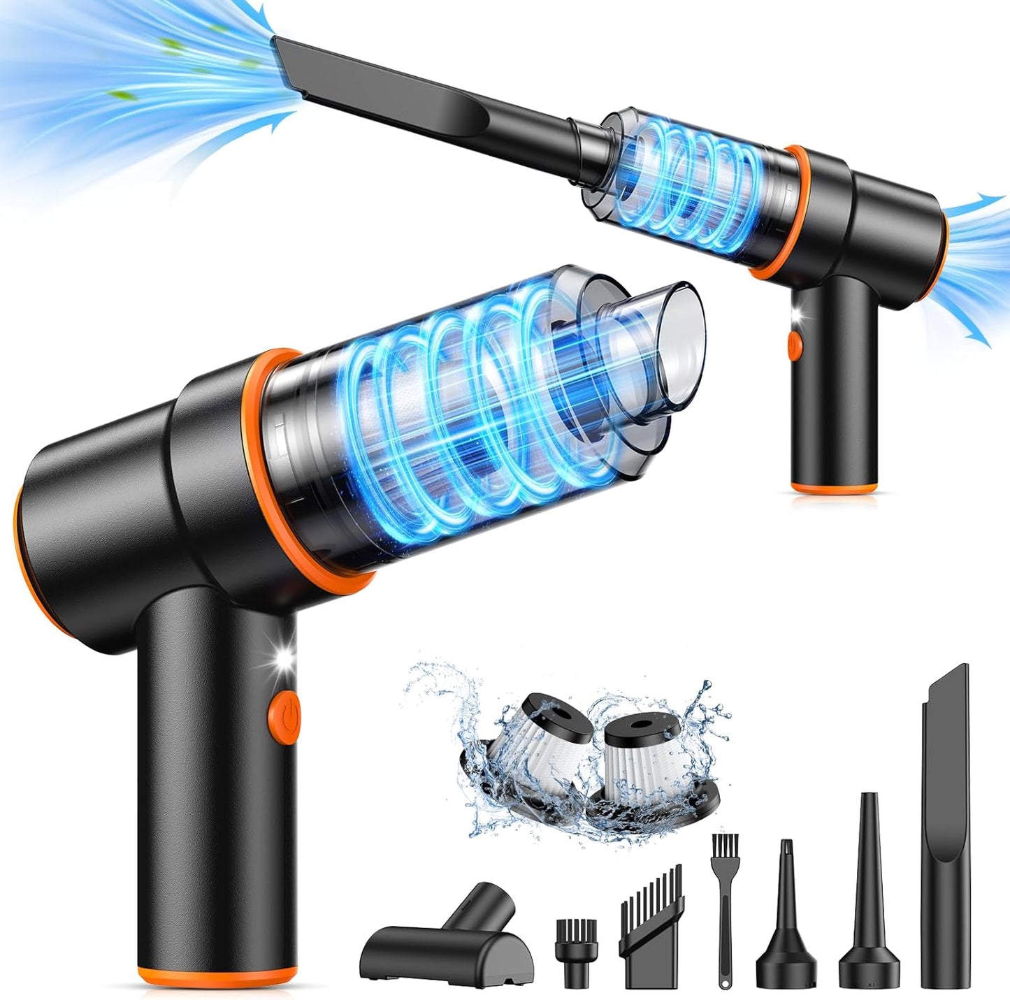 KMM Aspiradora de mano para automóvil, aspiradora de 9000 Pa y plumero de aire, aspiradora de mano de alta potencia de 120 W con luz LED y boquillas múltiples para automóvil, hogar, oficina, mascotas