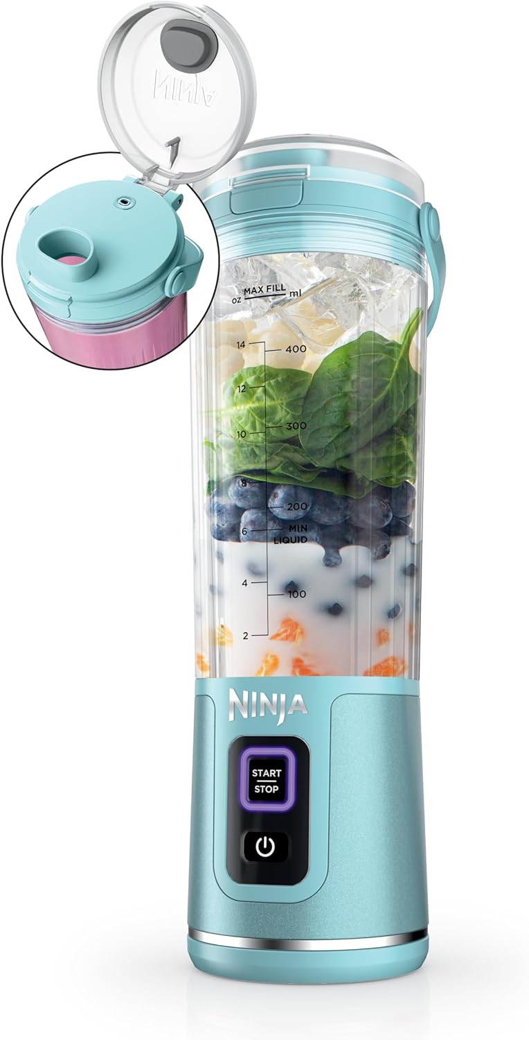 Ninja BC151BK Blast Portable Blender, Cordless, 18oz. Vessel, Personal Blender-for Shakes & Smoothies, BPA Free, Leakproof-Lid & Sip Spout, USB-C Rechargeable, Dishwasher Safe Parts, Black