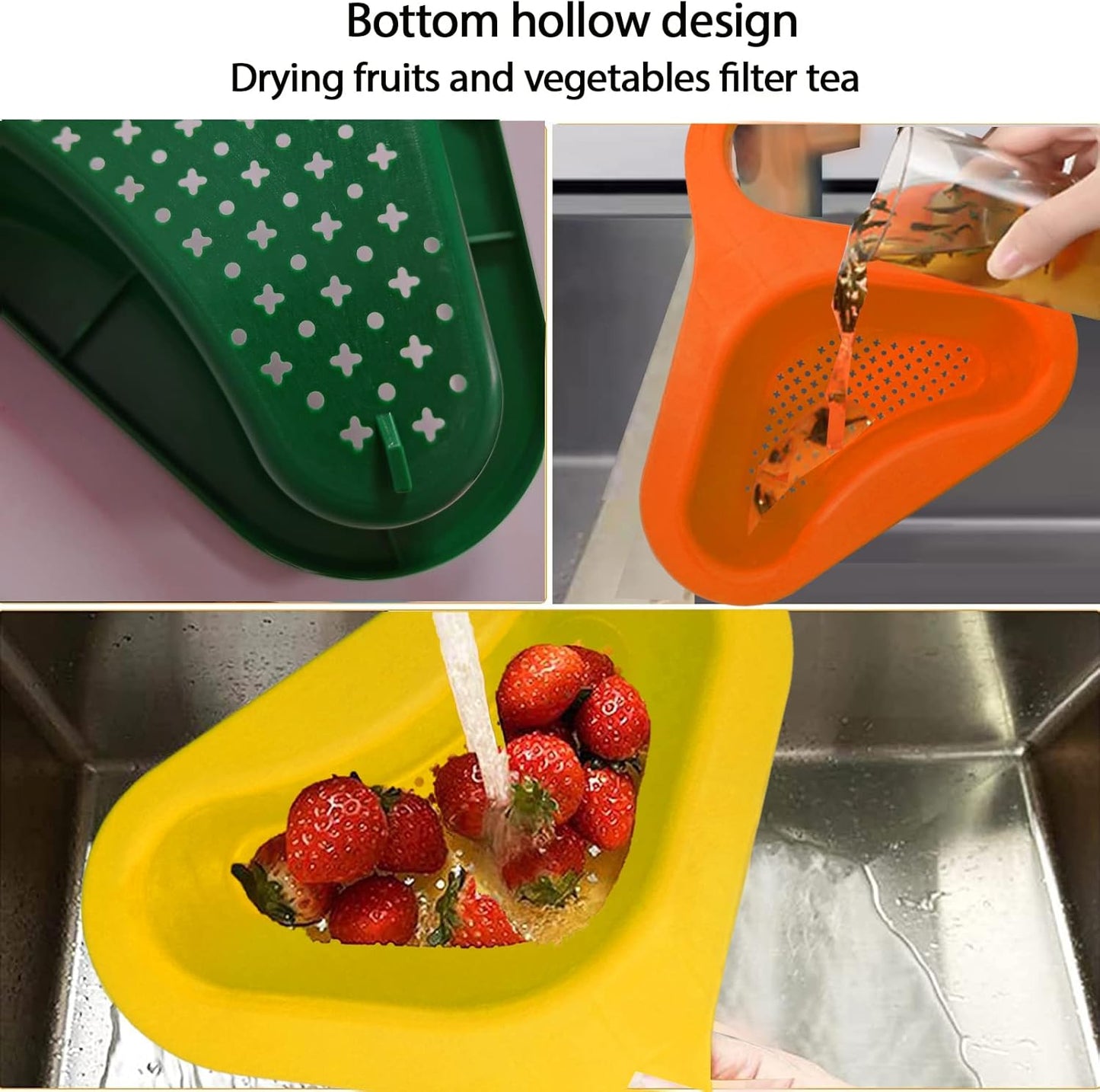 Kitchen sink drain basket swan drain rack, swan drain basket for kitchen sink, multifunctional drainer rack triangle Sink Filter vegetable and fruit drainer basket 4 PCS