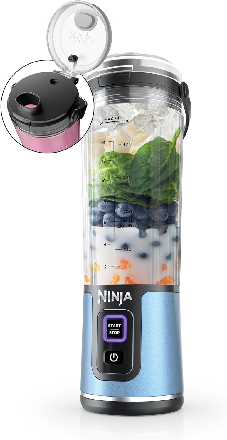 Ninja BC151BK Blast Portable Blender, Cordless, 18oz. Vessel, Personal Blender-for Shakes & Smoothies, BPA Free, Leakproof-Lid & Sip Spout, USB-C Rechargeable, Dishwasher Safe Parts, Black