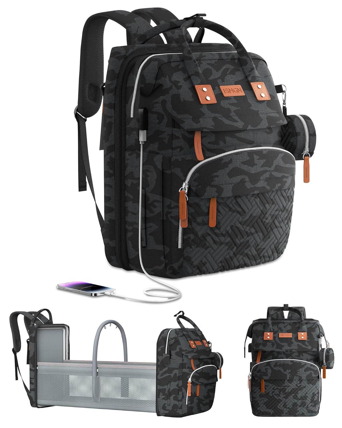 Diaper Bag Backpack with Changing Station, Large Diaper Bag, Baby Bag, Multifunctional Diaper Bag, Black