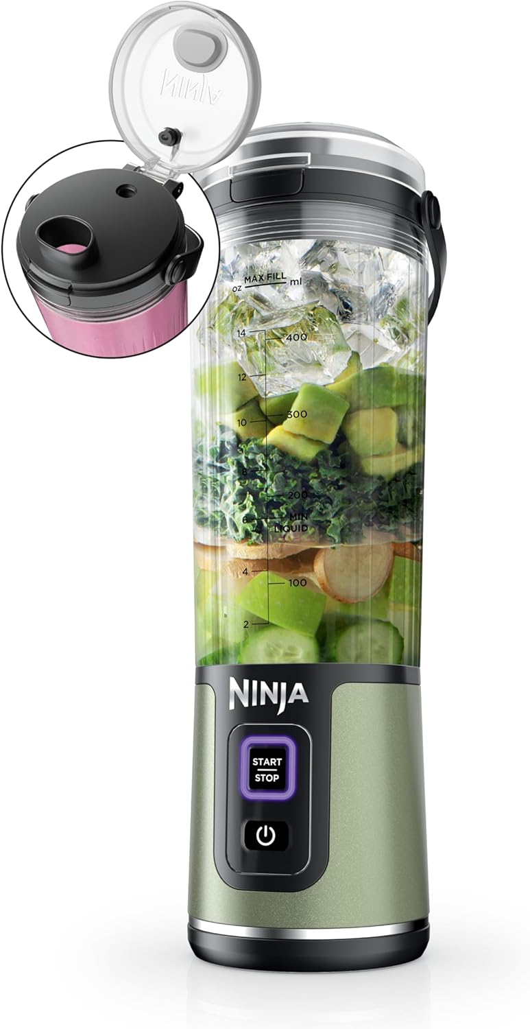 Ninja BC151BK Blast Portable Blender, Cordless, 18oz. Vessel, Personal Blender-for Shakes & Smoothies, BPA Free, Leakproof-Lid & Sip Spout, USB-C Rechargeable, Dishwasher Safe Parts, Black