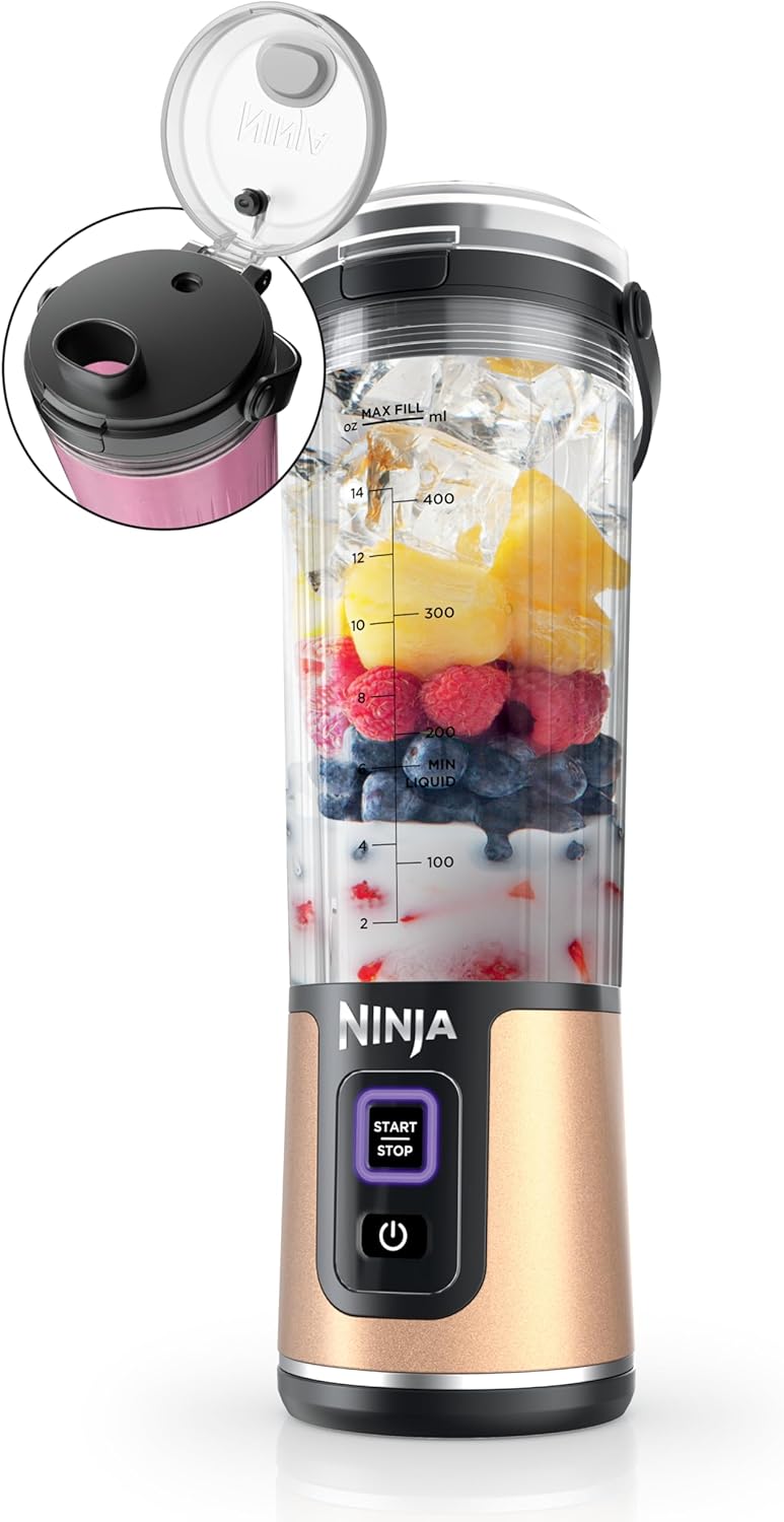 Ninja BC151BK Blast Portable Blender, Cordless, 18oz. Vessel, Personal Blender-for Shakes & Smoothies, BPA Free, Leakproof-Lid & Sip Spout, USB-C Rechargeable, Dishwasher Safe Parts, Black