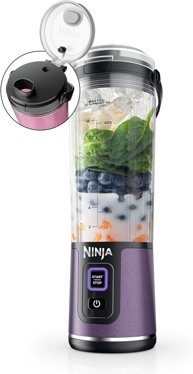 Ninja BC151BK Blast Portable Blender, Cordless, 18oz. Vessel, Personal Blender-for Shakes & Smoothies, BPA Free, Leakproof-Lid & Sip Spout, USB-C Rechargeable, Dishwasher Safe Parts, Black