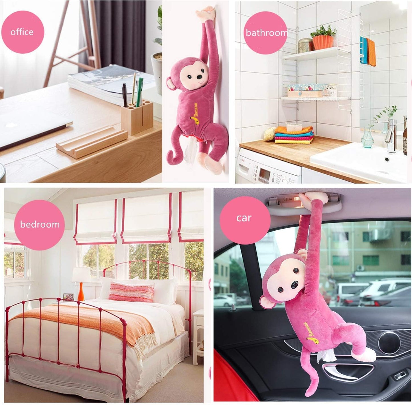 Plush PIPI Monkey Toy style Anime Tissue Holder Tissue Box Cartoon Tissue Cover Paper Holder Napkin Box Paper Storage Box Tissue Tray Paper Container for Car Home Use Bathroom Accessories (Brown)