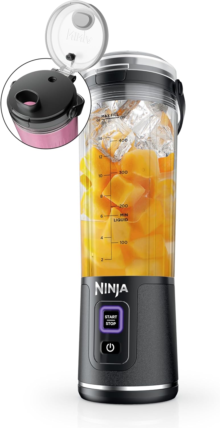 Ninja BC151BK Blast Portable Blender, Cordless, 18oz. Vessel, Personal Blender-for Shakes & Smoothies, BPA Free, Leakproof-Lid & Sip Spout, USB-C Rechargeable, Dishwasher Safe Parts, Black