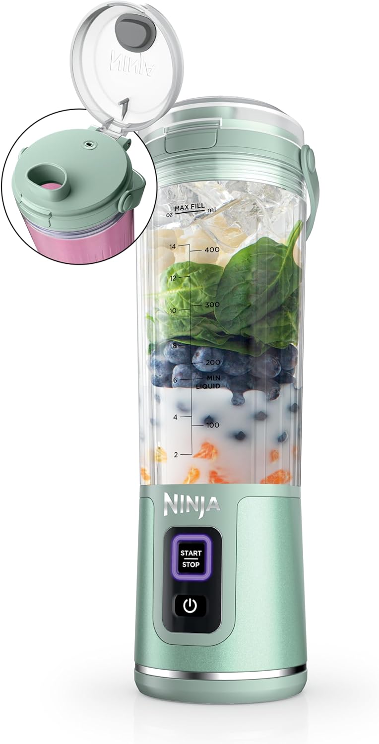 Ninja BC151BK Blast Portable Blender, Cordless, 18oz. Vessel, Personal Blender-for Shakes & Smoothies, BPA Free, Leakproof-Lid & Sip Spout, USB-C Rechargeable, Dishwasher Safe Parts, Black