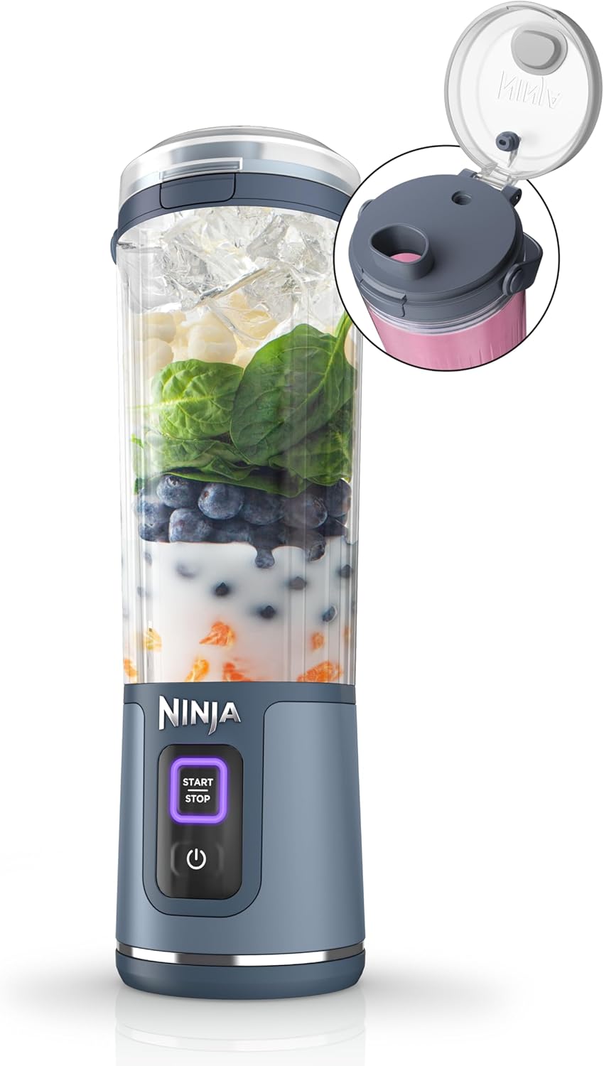 Ninja BC151BK Blast Portable Blender, Cordless, 18oz. Vessel, Personal Blender-for Shakes & Smoothies, BPA Free, Leakproof-Lid & Sip Spout, USB-C Rechargeable, Dishwasher Safe Parts, Black