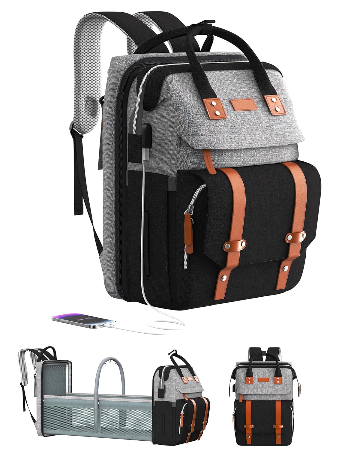 Diaper Bag Backpack with Changing Station, Large Diaper Bag, Baby Bag, Multifunctional Diaper Bag, Black