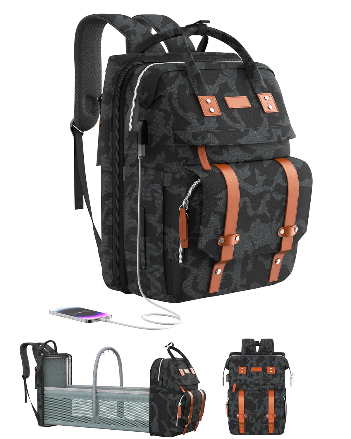 Diaper Bag Backpack with Changing Station, Large Diaper Bag, Baby Bag, Multifunctional Diaper Bag, Black