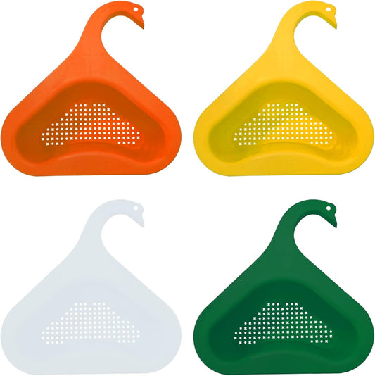 Kitchen sink drain basket swan drain rack, swan drain basket for kitchen sink, multifunctional drainer rack triangle Sink Filter vegetable and fruit drainer basket 4 PCS
