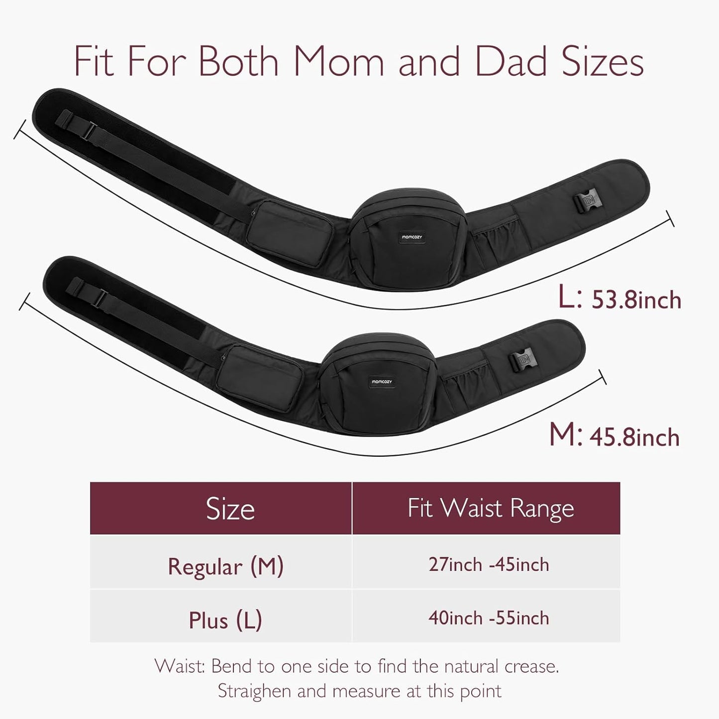 Momcozy Hip Seat Baby Carrier - Adjustable Waistband with Original 3D Belly Protector, Ergonomic Carrier with Various Pockets for Newborns & Toddlers up to 45lbs (Black, Medium)