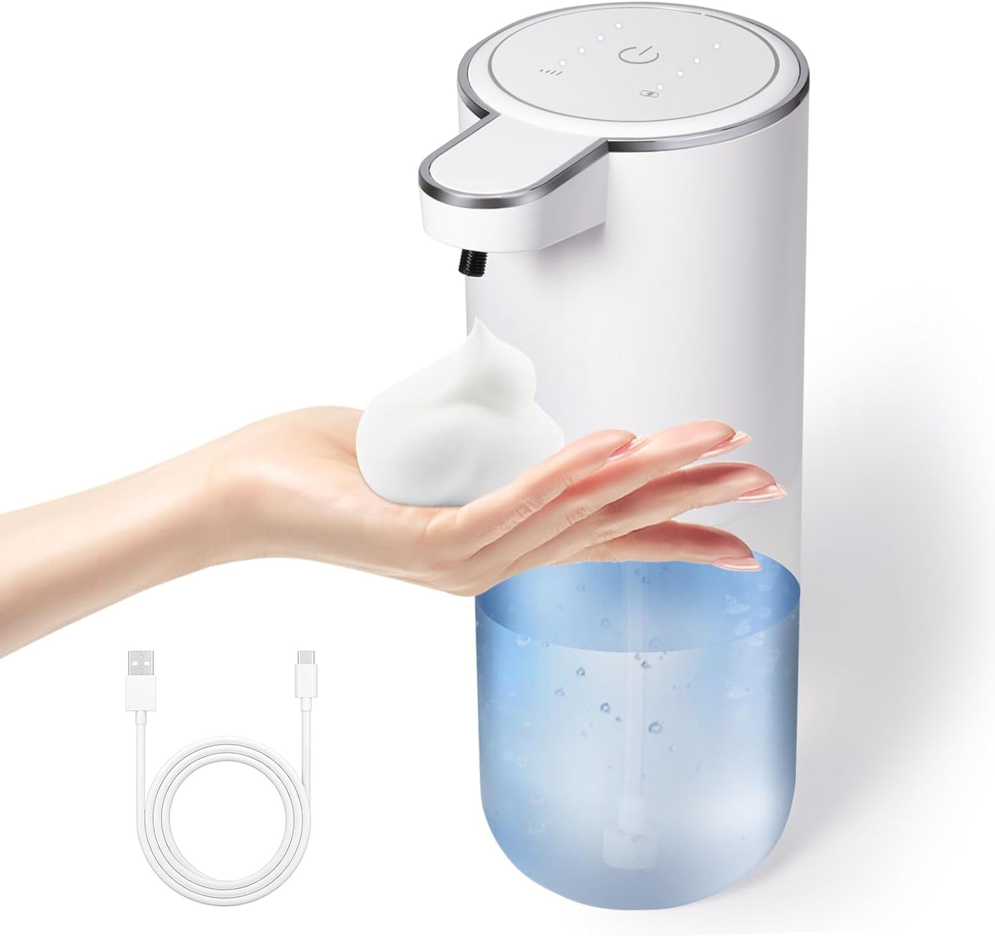 Dispensador automático de jabón espumoso, dispensador de jabón de manos de espuma sin contacto para baño, 4 niveles ajustables, 13.5 oz/13.5 fl oz, montado en la pared, recargable