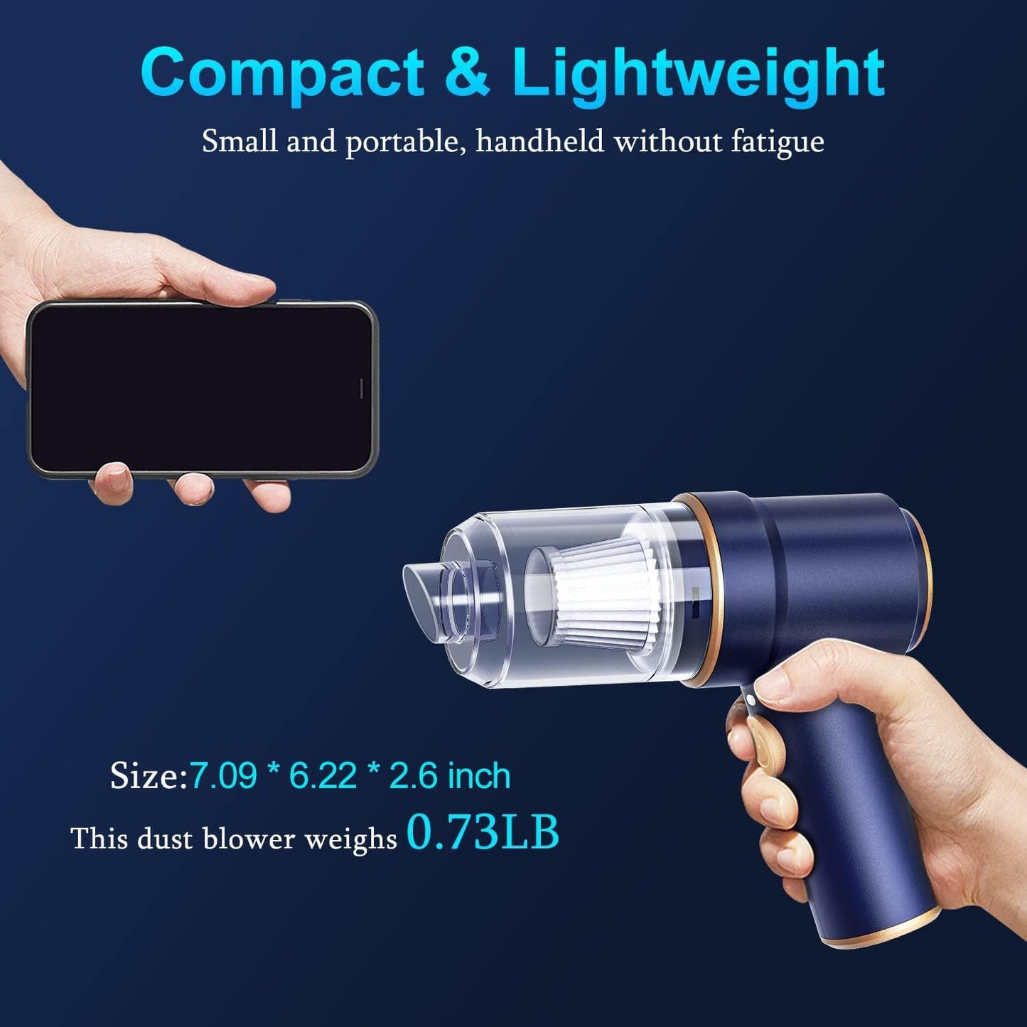 KMM Aspiradora de mano para automóvil, aspiradora de 9000 Pa y plumero de aire, aspiradora de mano de alta potencia de 120 W con luz LED y boquillas múltiples para automóvil, hogar, oficina, mascotas