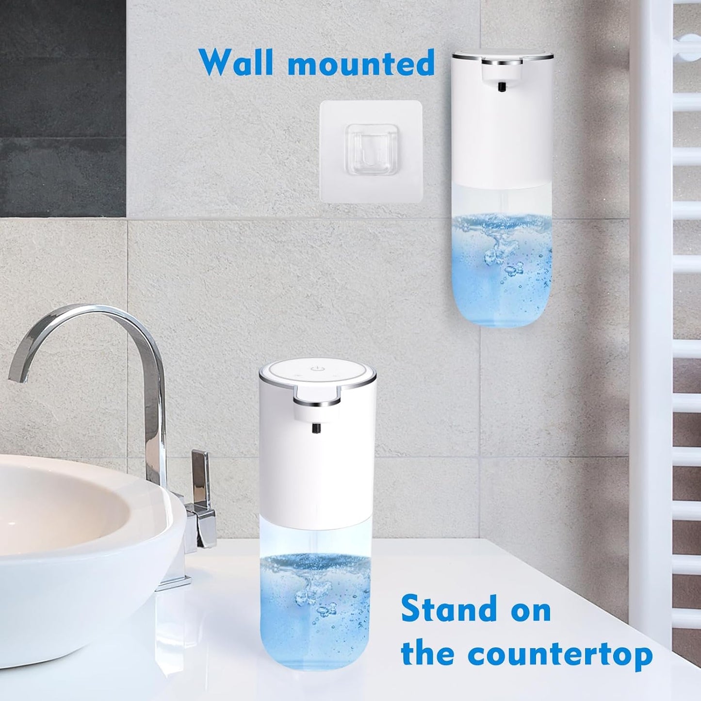Dispensador automático de jabón espumoso, dispensador de jabón de manos de espuma sin contacto para baño, 4 niveles ajustables, 13.5 oz/13.5 fl oz, montado en la pared, recargable