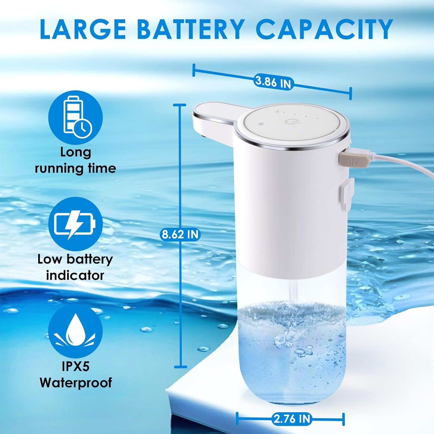 Dispensador automático de jabón espumoso, dispensador de jabón de manos de espuma sin contacto para baño, 4 niveles ajustables, 13.5 oz/13.5 fl oz, montado en la pared, recargable