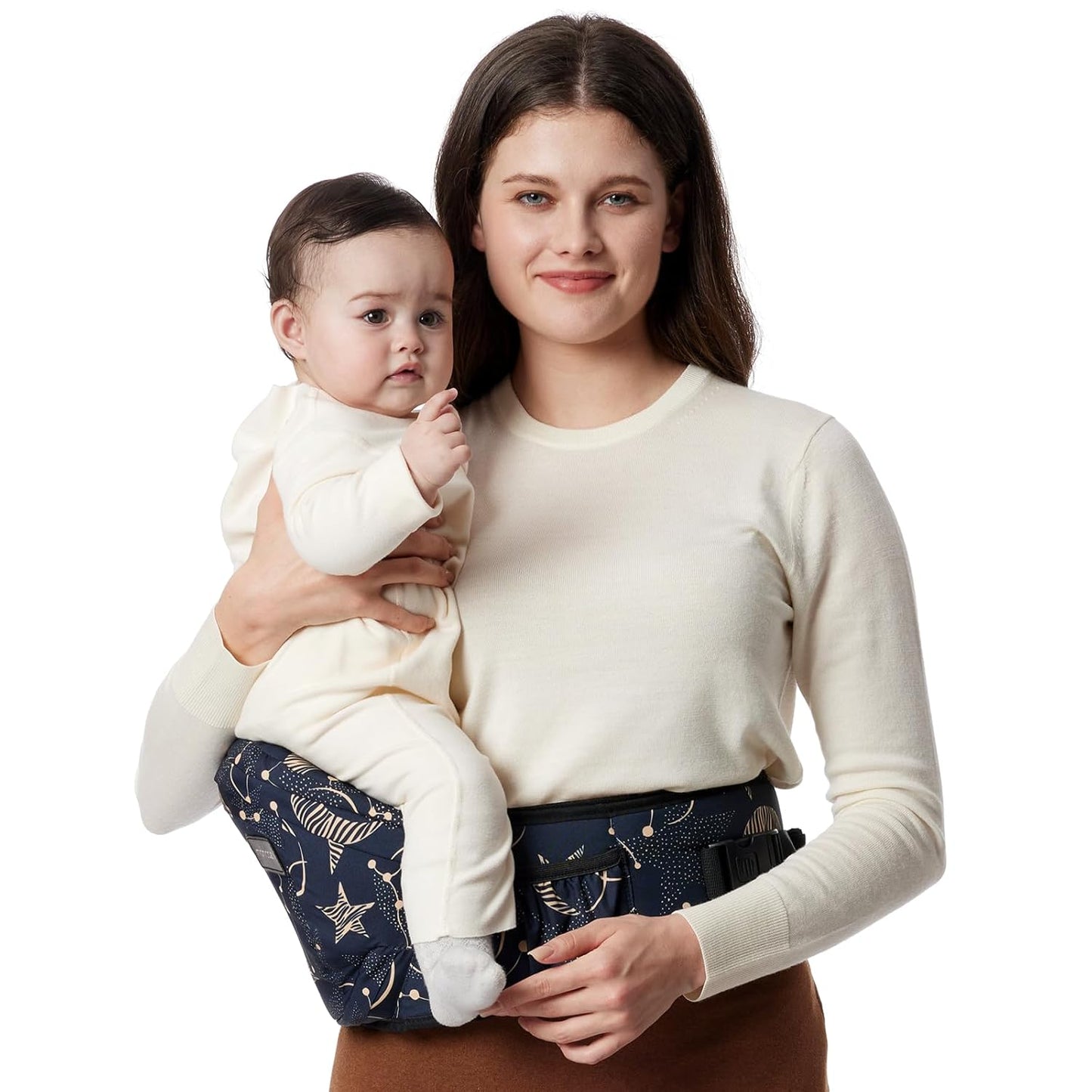 Momcozy Hip Seat Baby Carrier - Adjustable Waistband with Original 3D Belly Protector, Ergonomic Carrier with Various Pockets for Newborns & Toddlers up to 45lbs (Black, Medium)