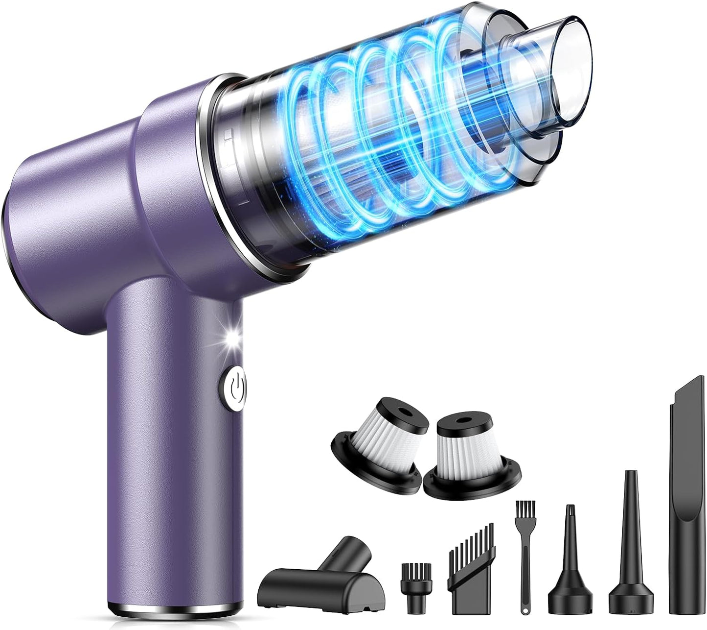 KMM Aspiradora de mano para automóvil, aspiradora de 9000 Pa y plumero de aire, aspiradora de mano de alta potencia de 120 W con luz LED y boquillas múltiples para automóvil, hogar, oficina, mascotas