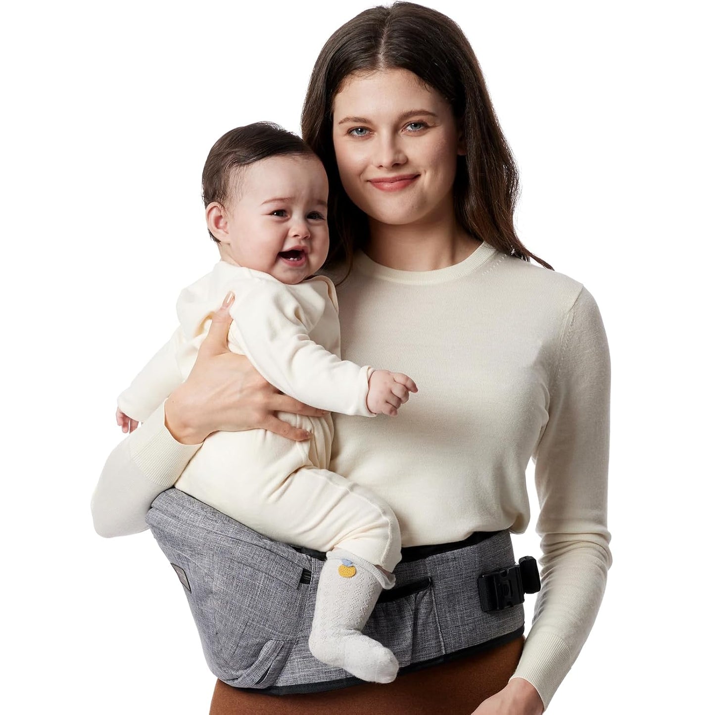 Momcozy Hip Seat Baby Carrier - Adjustable Waistband with Original 3D Belly Protector, Ergonomic Carrier with Various Pockets for Newborns & Toddlers up to 45lbs (Black, Medium)